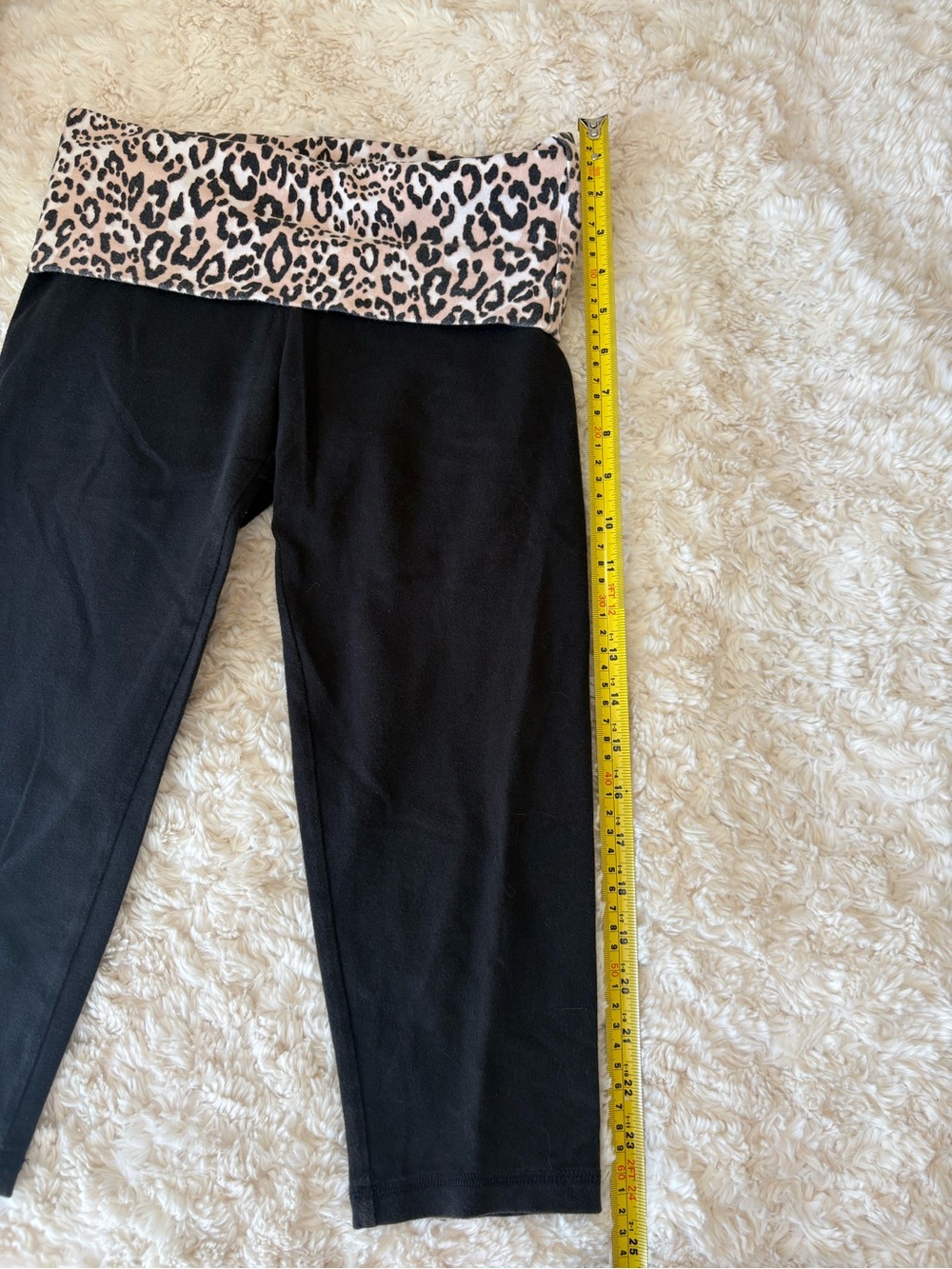 Vintage Y2K PINK Victoria's Secret Black Leggings Leopard Fold-Over Waistband - Picture 5 of 6